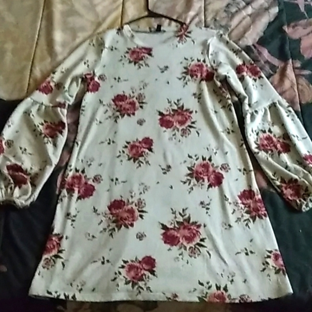 As U Wish XS rose long sleeve mini dress with poof sleeves